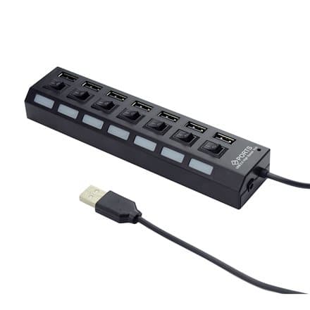 HUB extern GEMBIRD, porturi USB: USB 2.0 x 7, conectare prin USB 2.0, alimentare retea 220 V, cablu 0.5 m, negru, "UHB-U2P7-03" (include TV 0.8lei)