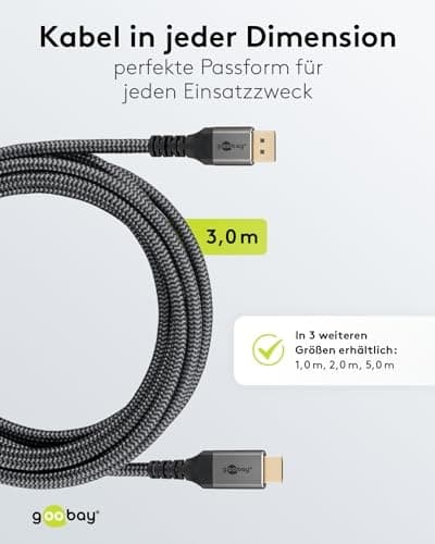 Goobay DisplayPort™ till HDMI™-kabel, 3m, Sharkskin Grey (65270)