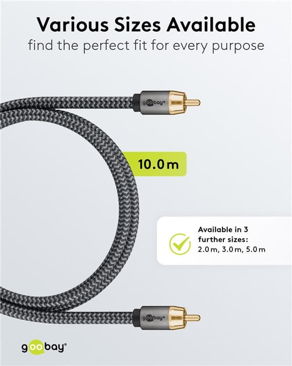 Mono RCA-kabel, 10 m