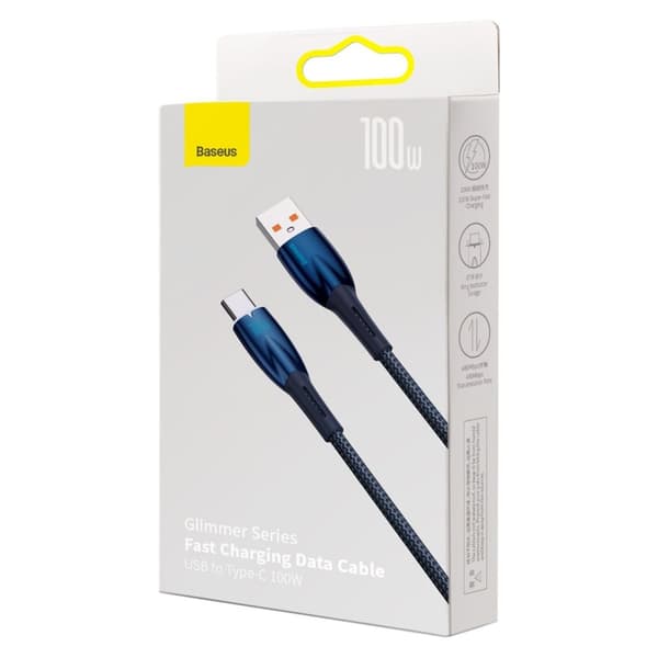 Glimmer USB-A - USB-C hurtigopladningskabel 1m - blå
