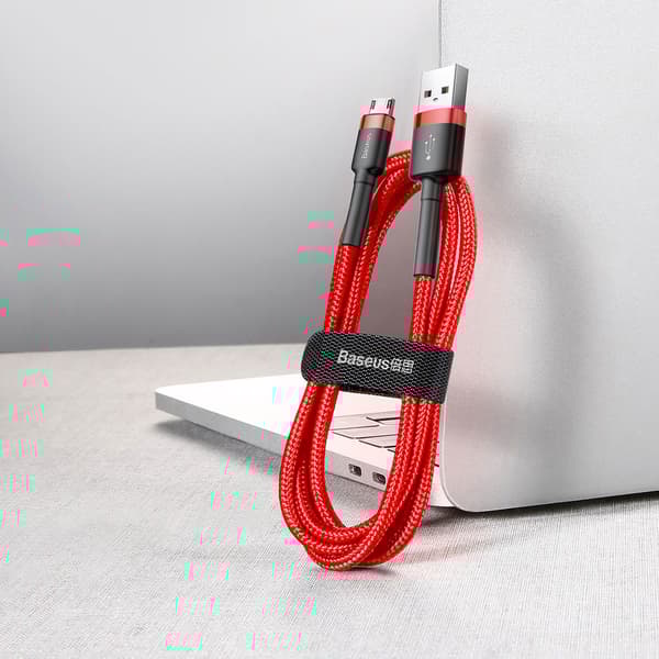 Slitstark flexibel kabel USB microUSB-kabel 1,5A 2M röd