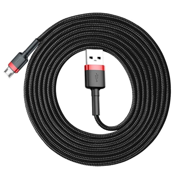Slitstark flexibel kabel USB microUSB-kabel 1,5A 2M svart och röd