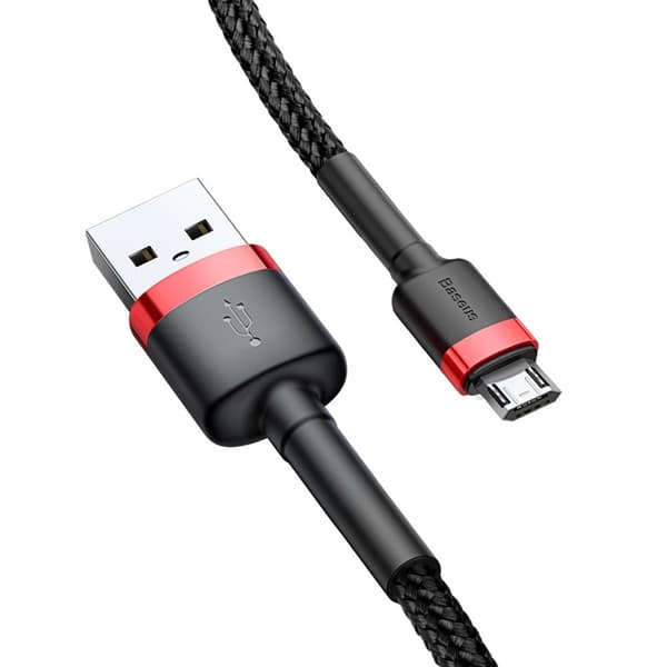 Slitstark flexibel kabel USB microUSB-kabel 1,5A 2M svart och röd