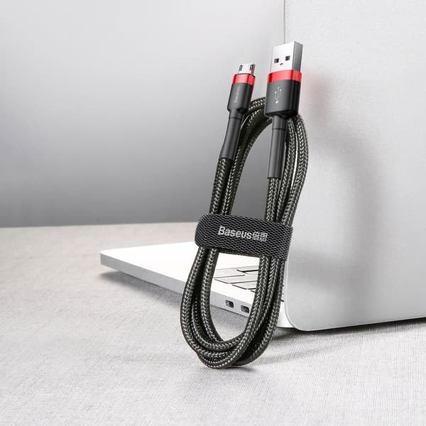 Slitstark flexibel kabel USB microUSB-kabel 1,5A 2M svart och röd