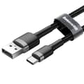 Miniatyrbillede 3 af 6: Holdbart fleksibelt kabel USB-C QC3.0 2A 2M sort og grå