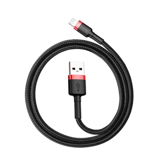 Slitstark flexibel kabel USB-kabel Iphone Lightning QC3.0 2.4A 0.5M svart och röd