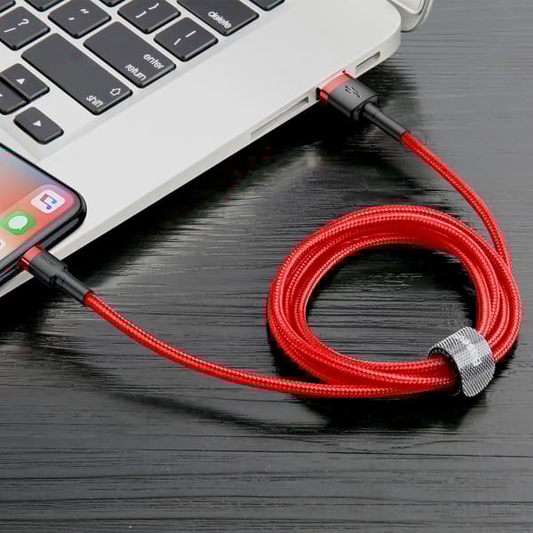 Holdbart fleksibelt USB-kabel Iphone Lightning QC3.0 1,5A 2M rød