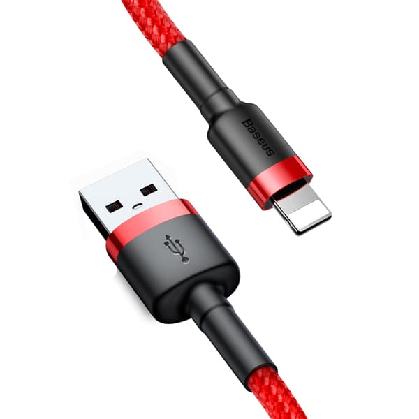 Holdbart fleksibelt USB-kabel Iphone Lightning QC3.0 1,5A 2M rød