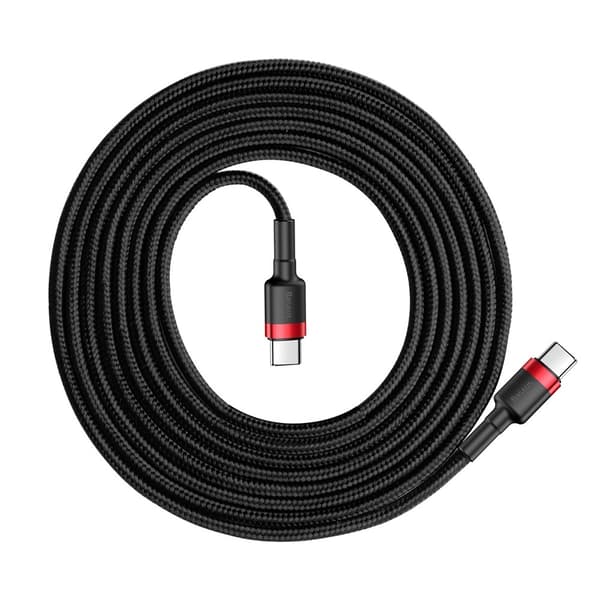 Slitstark flexibel kabel USB-C PD PD 2.0 sladd 60W 20V 3A QC3.0 2M Svart och röd