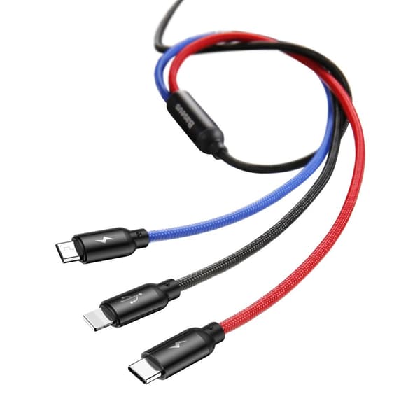 Slitstark kabel 3in1 USB microUSB Iphone Lightning USB-C 3.5A 1.2M svart