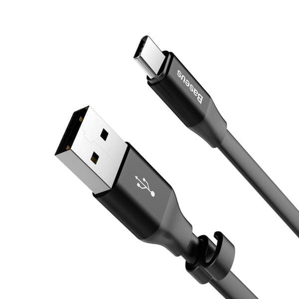 Platt kabel USB-C USB-kabel med hållare 2A 23CM svart
