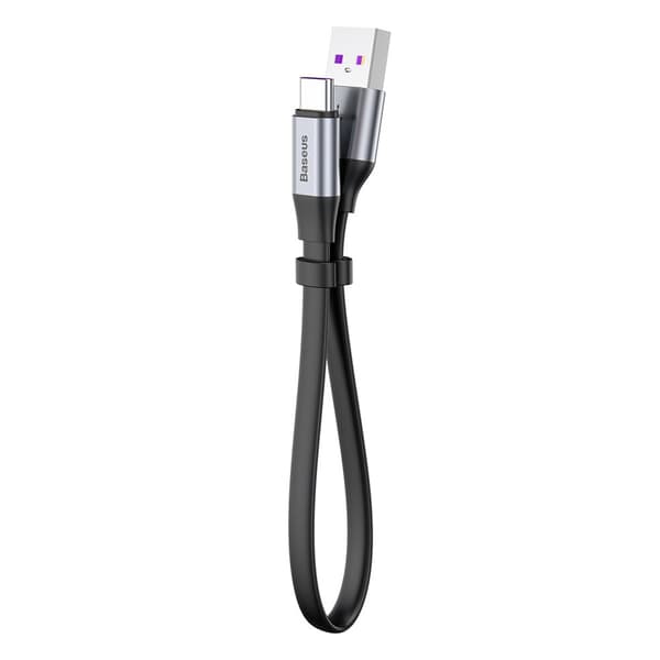 Enkelt fladt kabel USB-C 5A 40W Quick Charge 3.0 QC 3.0 23cm grå