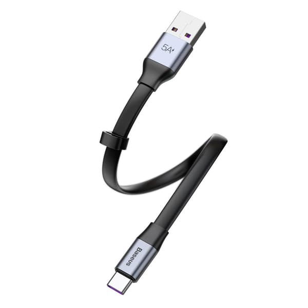Enkelt fladt kabel USB-C 5A 40W Quick Charge 3.0 QC 3.0 23cm grå