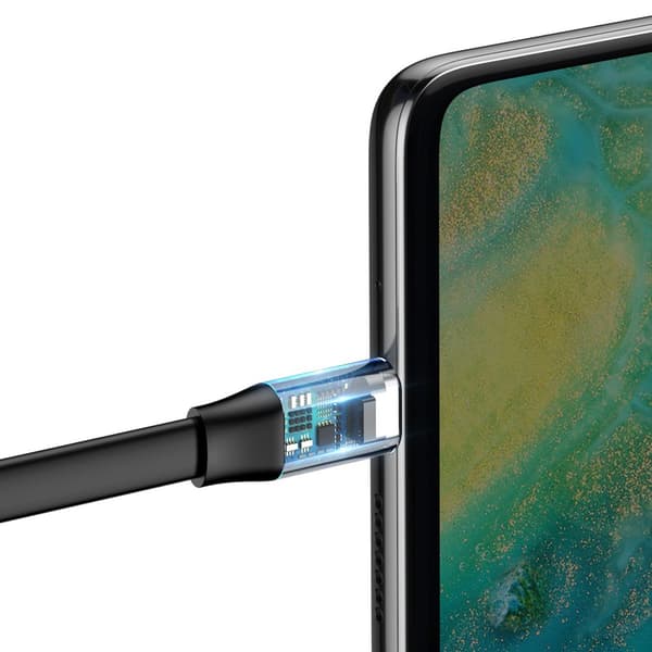 Enkelt fladt kabel USB-C 5A 40W Quick Charge 3.0 QC 3.0 23cm grå