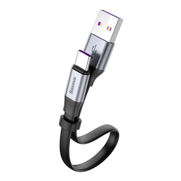 Enkelt fladt kabel USB-C 5A 40W Quick Charge 3.0 QC 3.0 23cm grå