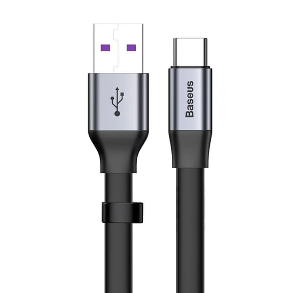 Enkelt fladt kabel USB-C 5A 40W Quick Charge 3.0 QC 3.0 23cm grå