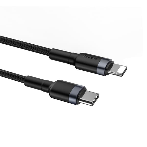 Holdbart nylonkabel USB-C PD Iphone Lightning 18W QC3.0 1m sort-grå