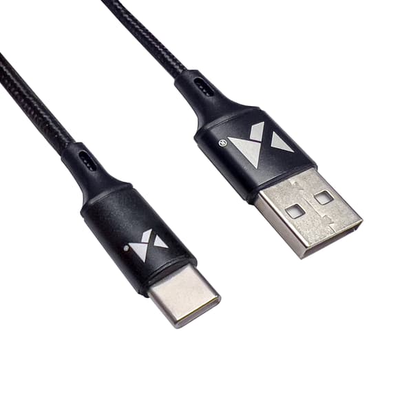 Stærkt flettet kabel USB-C 2.4A 2m sort