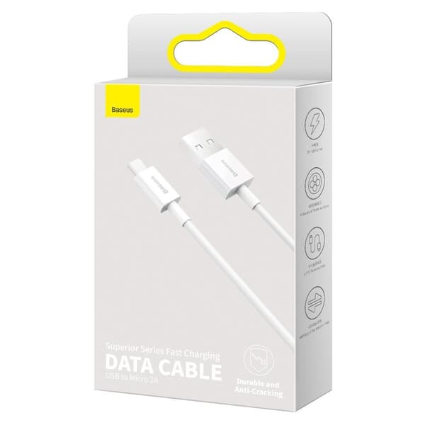 Superior kabel USB microUSB kabel til hurtig opladning 2A 1m hvid