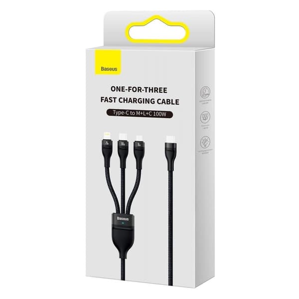 Flash Series II USB-C kabel Iphone Lightning microUSB 100W 1,5m sort