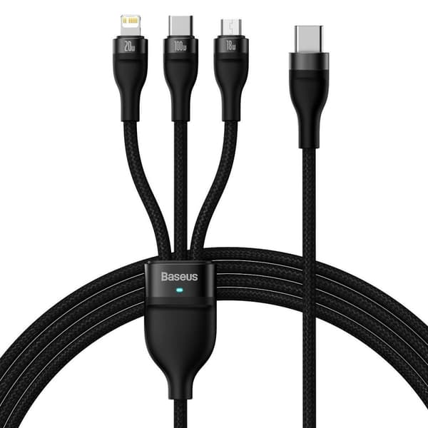 Flash Series II USB-C kabel Iphone Lightning microUSB 100W 1,5m sort
