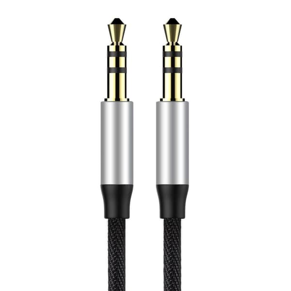 Yiven M30 AUX stereo ljudkabel kabel 3,5 mm hane minijack 1m silver-svart