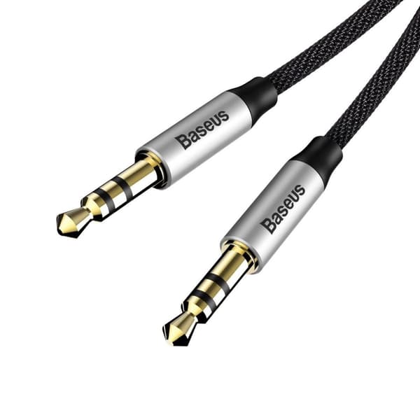 Yiven M30 AUX stereo ljudkabel kabel 3,5 mm hane minijack 1m silver-svart