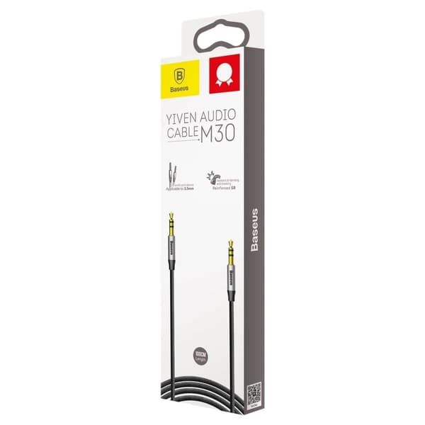 Yiven M30 AUX stereo ljudkabel kabel 3,5 mm hane minijack 1m silver-svart