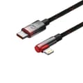 Miniatyrbillede 3 af 6: Vinklet strømforsyningskabel med side USB-C stik til Iphone Lightning 1m 20W rød