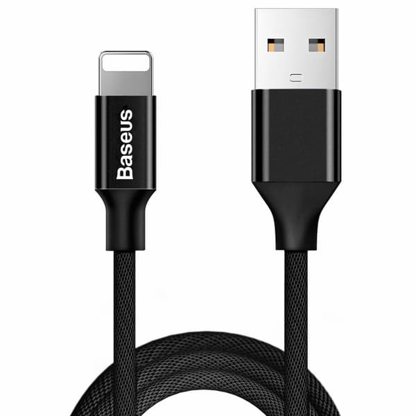 Tyg flätad kabel USB - iPhone Lightning 1,8m - svart