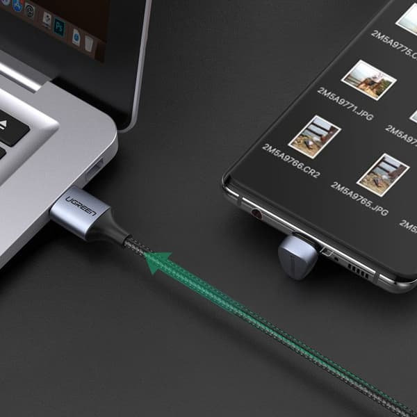 Vinklet USB - USB-C kabel til QC AFC FCP afspillere 1m - grå