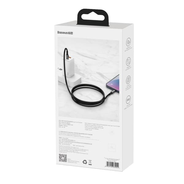 Kabel til iPhone USB-C - Lynhurtig opladning 20W 2m - helt sort