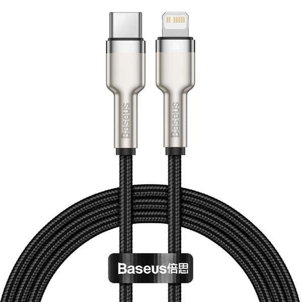 iPhone USB-C - Lightning Cafule Metal Data Virransyöttökaapeli 20W 1m - musta