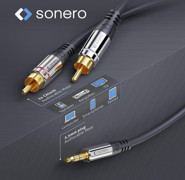sonero S-AC600-100 ljudkabel 10 m 2 x RCA 3,5 mm Svart