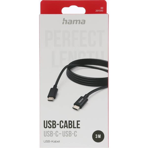 Kabel Laddning/Data USB-C - USB-C 3,0m Svart