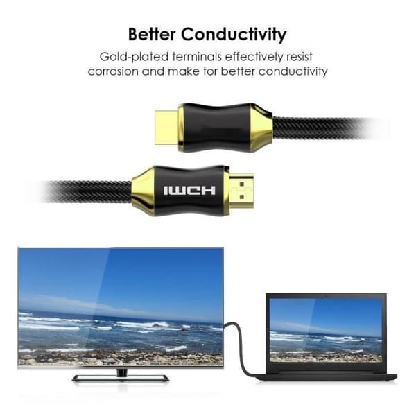 4k HDMI-kabel [2m] - Flätad nylon HDMI 2.0-kabel med 3D Ethernet, 4K och Audio Return