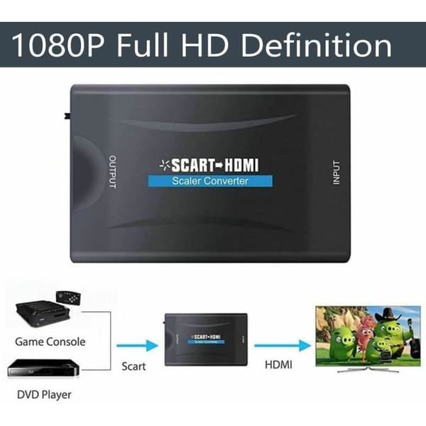 SCART HDMI-adapter, SCART till HDMI-omvandlare med USB-strömkabel SCART till HDMI-omvandlare Full HD 720P-1080P, A711