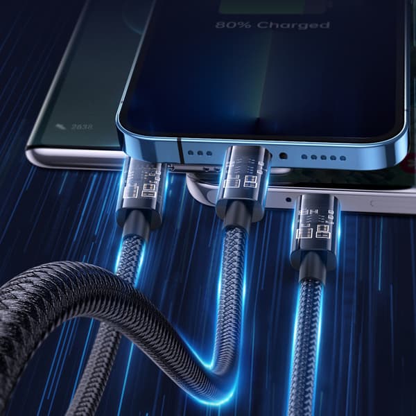 3-i-1 kabel USB - USB-C / Lightning / micro USB 3,5 A 1,2 m blå
