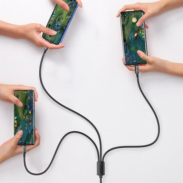 3-i-1 kabel USB - USB-C / Lightning / micro USB 3,5 A 1,2 m blå