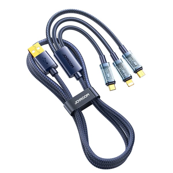 3-i-1 kabel USB - USB-C / Lightning / micro USB 3,5 A 1,2 m blå