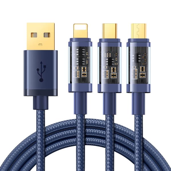 3-i-1 kabel USB - USB-C / Lightning / micro USB 3,5 A 1,2 m blå