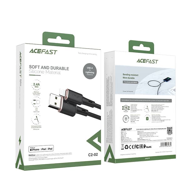 Kabel til iPhone MFI USB - Lightning 2.4A 1.2m sort