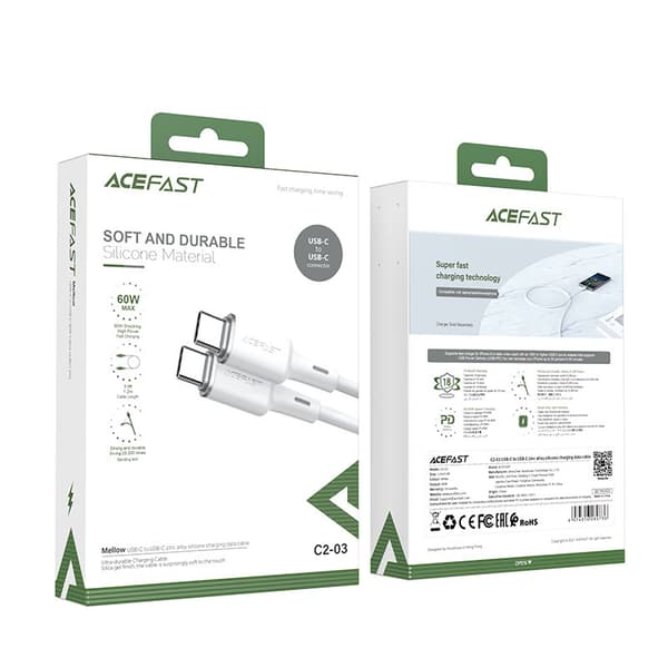 USB-C-kaapeli 60W 20V 3A 1,2m valkoinen