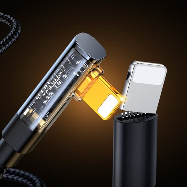 Vinklet iPhone Lightning - USB kabel til opladning og dataoverførsel 2,4A 1,2m sort