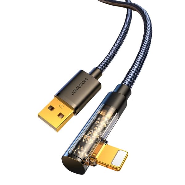 Vinklet iPhone Lightning - USB kabel til opladning og dataoverførsel 2,4A 1,2m sort