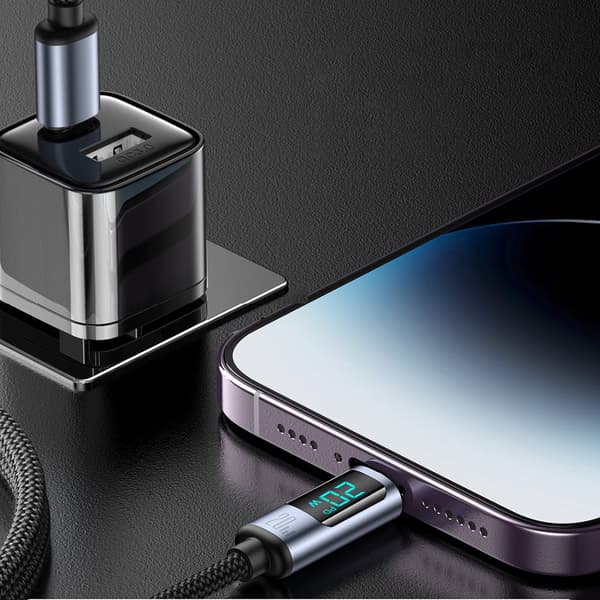 Kabel til iPhone med LED Lightning display - USB-C 2.4A 1.2m sort