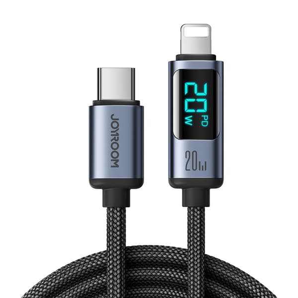 Kabel til iPhone med LED Lightning display - USB-C 2.4A 1.2m sort