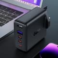 Miniatyrbillede 3 af 6: 2i1 GaN kabel og hurtigoplader, engelsk UK stik, 100W PD 3x USB-C USB sort