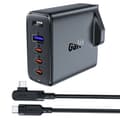 Miniatyrbillede 1 af 6: 2i1 GaN kabel og hurtigoplader, engelsk UK stik, 100W PD 3x USB-C USB sort