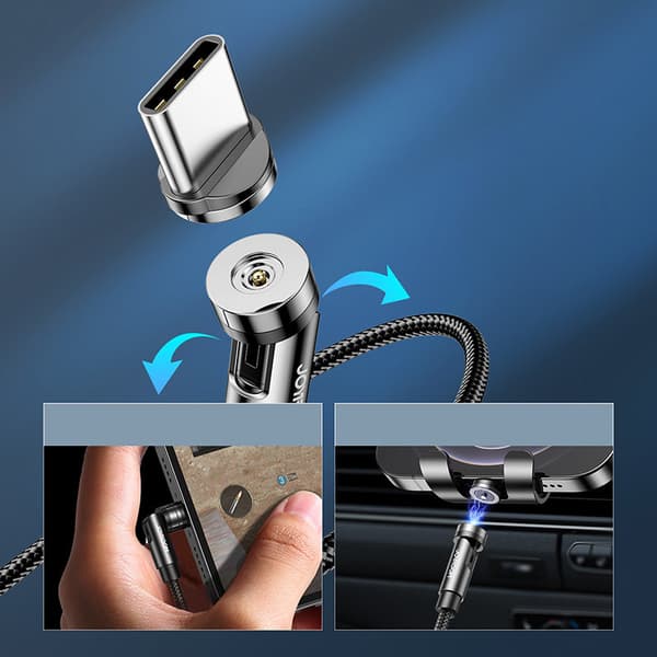 Universal magnetisk kabel USB Lightning ladekabel USB-C microUSB 1,2m sort